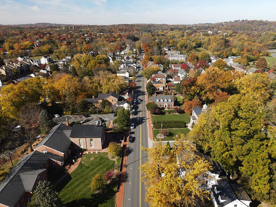 Arial view of suburban neighborhood